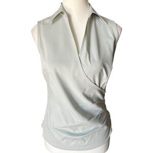 Express Stretch Sleeveless Surplice Wrap Blouse Sage Green Grey Size 4 Side Zip